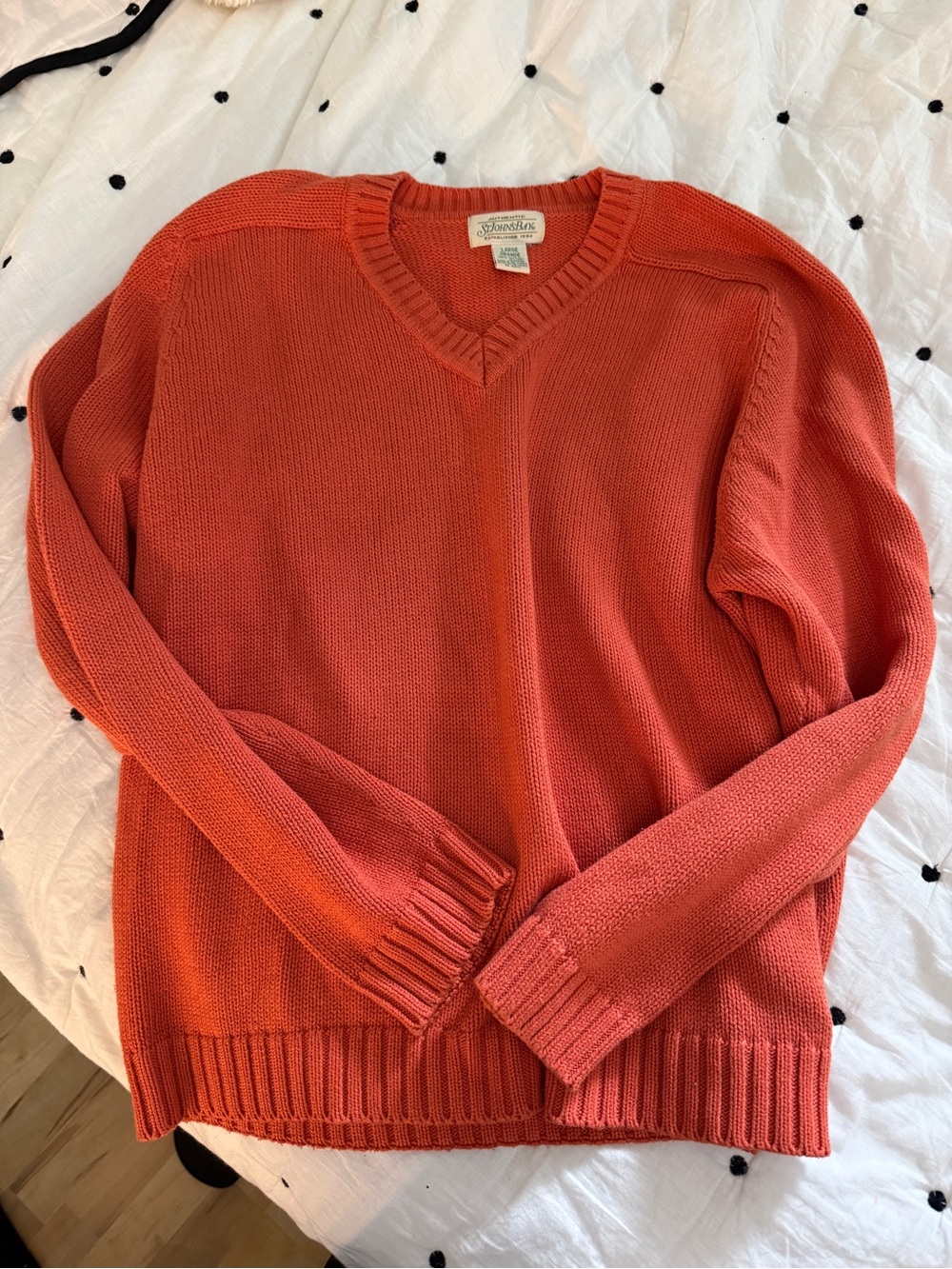 Lands' End Men's V-Neck Sweater in Coral Orange